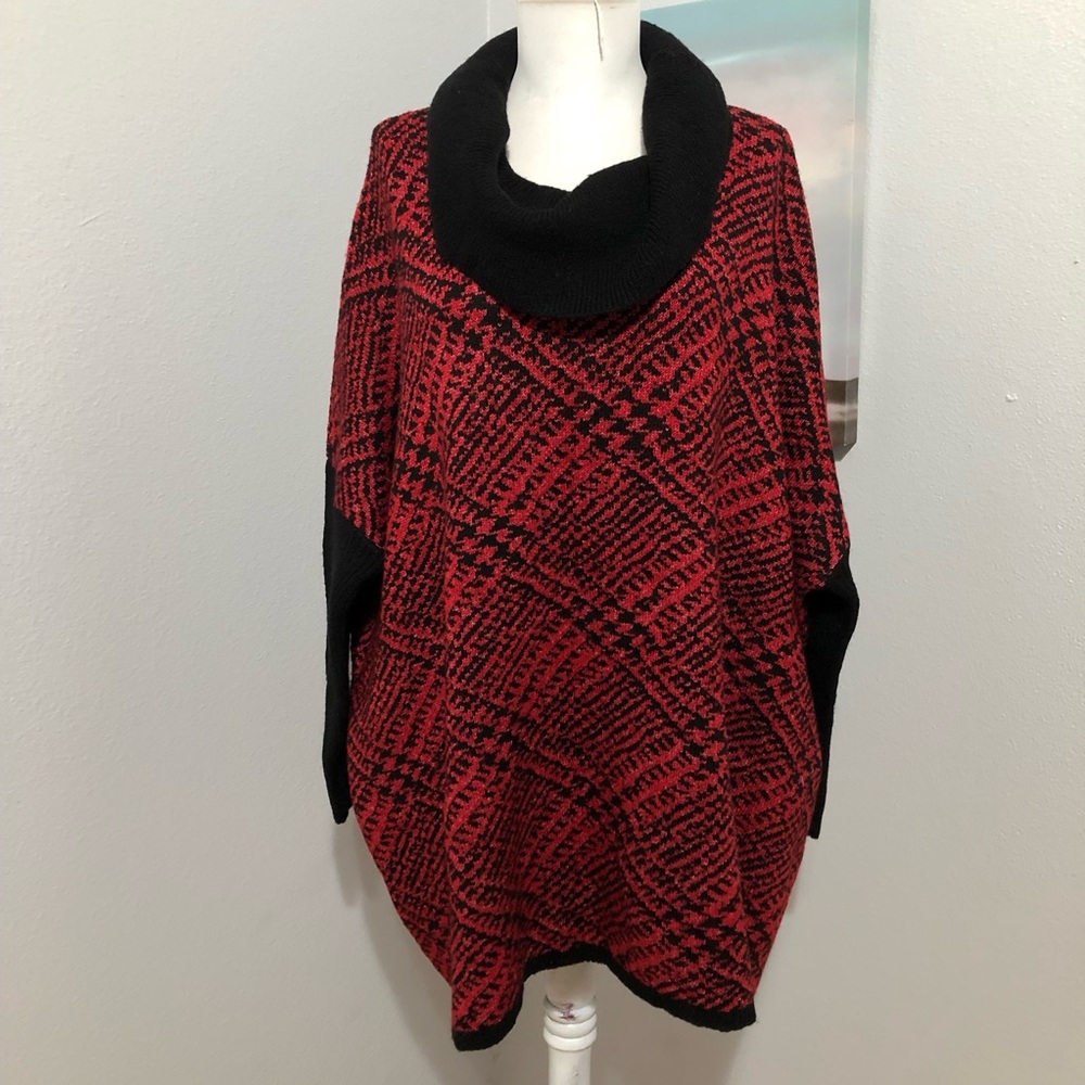Joseph Red and Black Patterned Cowl Neck Sweater